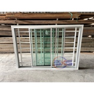 SKS 2in1 White Undercoated Window Grille Green Glass 1750mm(W) x 1215mm(H) Slide Metal Aluminium Tin