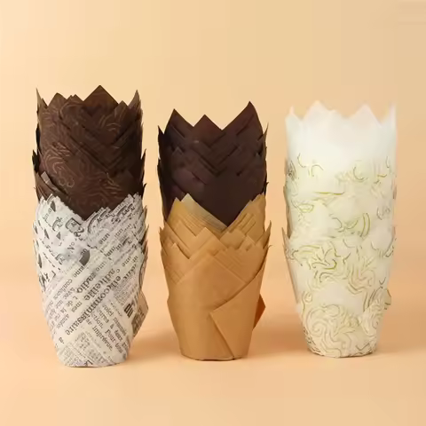 50pcs Tulip Muffin Cupcake Paper Cups Oilproof Cupcakes Liner Baking Muffin Box Cup Cake Decorating 