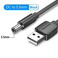 Vention Tuning Fork Type Power Cord USB to DC 5.5mm Charging Cable 3A USB A Male to DC 5.5 Connertor Power Supply Charger Adapter Cable for HUB USB Mini Fan Table Lamp Power Cable