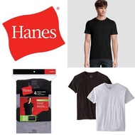 Hanes ของแท้ นำเข้าจากอเมริกา เสื้อยืด ผ้าบาง คอวี ดำ/เทา