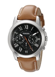 Fossil Men s FS4918 Grant Chronograph Stainless Steel Watch with Tan Leather Band