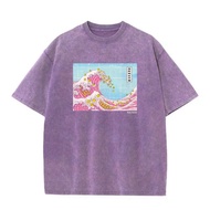 鴨鴨狂想曲 日式復古 做舊水洗 寬鬆短袖T shirt 衫系列 紫色