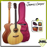 James Cooper กีต้าร์โปร่งไฟฟ้า 41 นิ้ว Top Solid ทรง OM ขอบขาว  แถมฟรี !! กระเป๋ากีต้าร์โปร่ง &amp; สายสะพายกีต้าร์ &amp; สายกีต้าร์ &amp; ตู้แอมป์ 15 วัตต์ &amp; สายแจ๊ค - Musicentrance