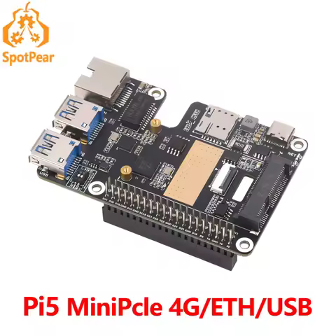 Rasberry Pi 5 PCIe TO MiniPCIe 4G Gigabit Ethernet RJ45 USB HUB HAT+ SIM7600G-H/EG25-G