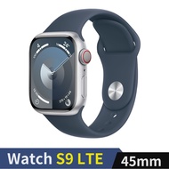 Apple Watch S9 LTE 45mm銀鋁錶殼配風暴藍運動錶帶(S/M)