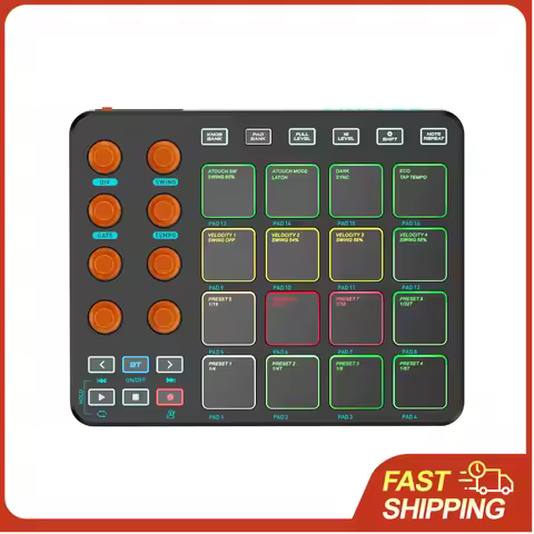 MIDI Controller Wireless MIDI Keyboard Pad 16 RGB Pads 6 Customizable Buttons 8 Knobs Rechargeable P
