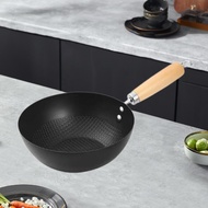 [Simhoa3] Wok Iron Wok 7.87inch Nonstick Kitchen Cookware Uncoated Flat Bottom Skillet Chinese Wok f