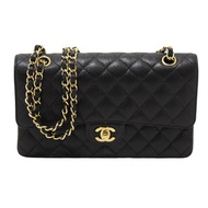 Chanel Classic Black Quilted Caviar Leather Classic Medium Double Flap Bag