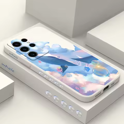 Dream Whale Phone Case For Samsung Galaxy S26 S25 Edge S24 FE Plus Ultra Liquid Silicone Soft Cover