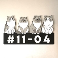 4 Cats - House Unit Number, Home Unit Number, HDB Unit Number, Cat Wall Decor Art