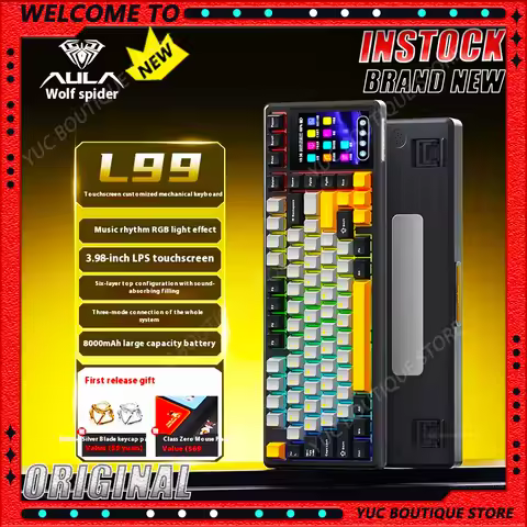 New AULA L99 Wireless 3-mode Keyboard Screen Display Gaming Mechanical Keyboard Touch Office Gaming 
