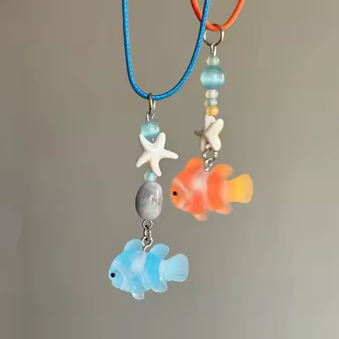 Cute Cartoon Fish Pendant Necklace for Girls Colorful Rope Chain Necklace Best Friends Necklace BFF 