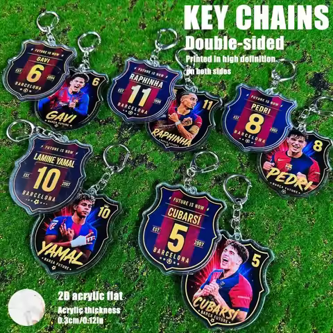 FC BARCA Acrylic Keychain – 2D Double-Sided Keyring for Bag, Keys, Backpack, Gavi Raphinha Pedri Yam