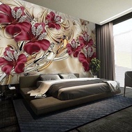Wallpaper Dinding 3D Custom Motif Bunga Merah