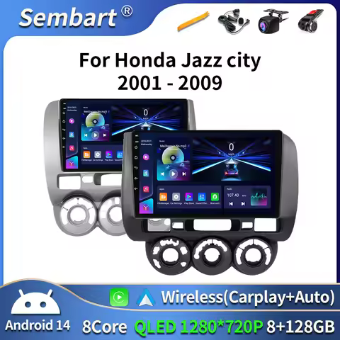 Android 16 For Honda Jazz 1 GD 2001 - 2008 Fit 2001-2009 2K QLED Stereo Car Radio Multimedia Video P