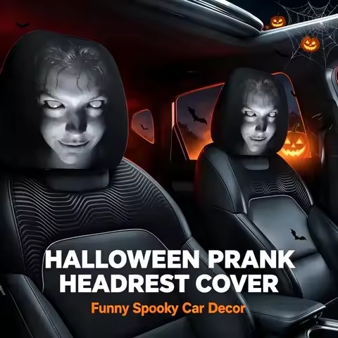 Halloween Ghost Car Headrest Cover Double Sided Spooky Prank Auto Interior Separated Headrest Hallow