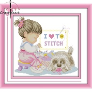 Cross Stitch Complete Set I Love Cross-Stitch (2) Figure Stitch Home Room Decor Stamped Counted Printed Unprinted 14CT 11CT Needlework