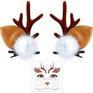Dokeawo Small Deer Ears Antlers Headband & Face Tattoos Set - Deer Costume for Women Adults, Cute Re