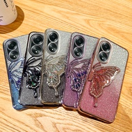 Luxury Quicksand Butterfly Phone Case For Oppo A58 A 58 Oppo58 4G Glitter Pink Black Purple Silver B