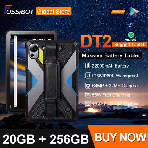 Fossibot DT2 Rugged Tablet 20GB+256GB Helio G99 10.4 inch Display 64MP PC Tablets 22000mAh 66W IP68 