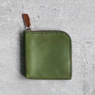 橄欖綠色植鞣真牛皮手工零錢包/皮夾