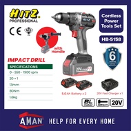 HITZ 20V Impact Drill Cordless Brushless With Handle Rechargeable Electric Screwdriver Cordless Dril