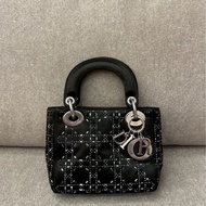 DIOR lady黑色水晶格紋mini