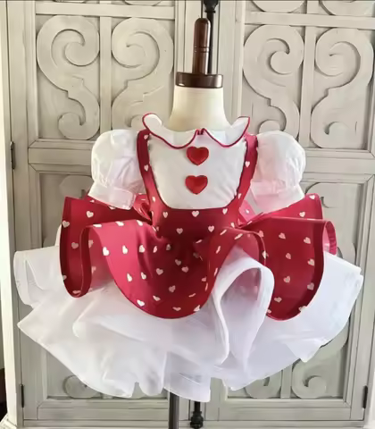 0-12Y Baby Girl Summer Red Heart Vintage Turkish Princess Ball Gown Dress for Christmas Eid Birthday