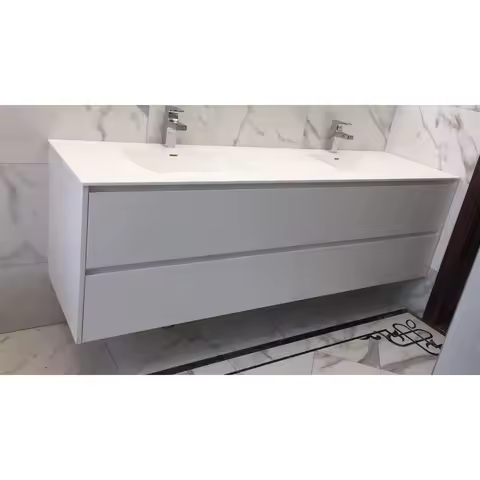 2000mm Bathroom Furniture Corian Basin Oka Wood Cabinet Light Mirror Custom-Made Comb Vanity 009A