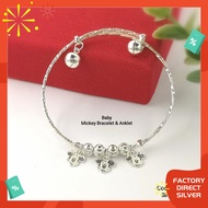 Factory Direct #BB172 Mickey Mouse Adjustable Charm Bangle-Sterling Silver 925 (Original Silver)