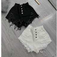 quần đùi lưng cao quần short jean 4 nút phối rách hottrend QUẦN SHORT ĐÙI JEANS NỮ LƯNG CAO RÁCH N