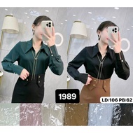 KEMEJA WOMEN'S SHIRT TOP 1989 FREE GOLD TRIANGLE NECKLACE PREMIUM SATIN PEARL ACCESSORIES VERY BEAUT