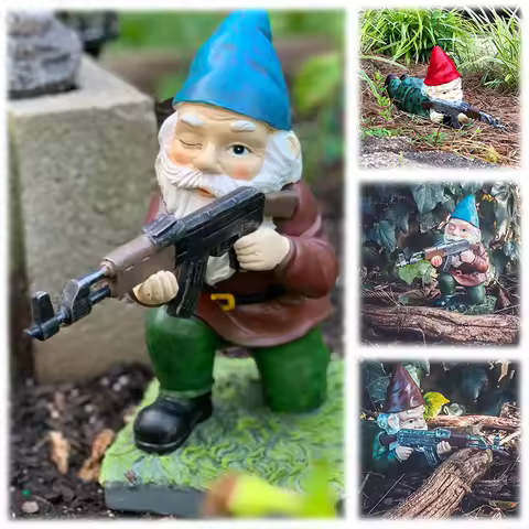 Funny Army Gnome Garden Statue Resin Desktop Lawn Ornament for Outdoor Garden Decoration Wooden Mons