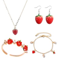 FUTIMELY 4 Pcs Strawberry Jewelry Set - Red Strawberry Necklace, Earrings, Ring, Bracelet - Cute Foo