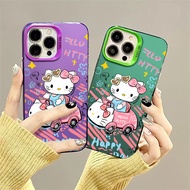 Cute Kitty Special Car Phone Case Compatible for IPhone 7 8 Plus 11 13 12 14 15 Pro Max XR X XS Max SE 2020 TPU Soft Case Shock Resistant Large Hole Mirror Frame Metal Buttons