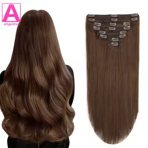 Clip in Hair Extensions #4 Brown Hair Real Human Hair Double Weft 8pcs Hair Extensions Clip ins Stra