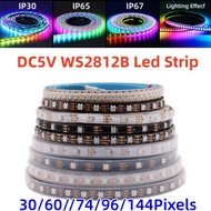 DC5V WS2812B Led Strip 30/60/74/96/144 Leds Smart RGB Pixel Strip Black/White PCB IP30/65/67 WS2812 