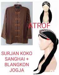 Surjan Lurik Sanghai Koko + BLANGKON JOGJA SAMURAI SLIWIR HITAM / Baju Adat Jawa LURIK Model Sanghai