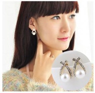 時尚流行耳環（55交叉珍珠大珍珠）#(GTN)