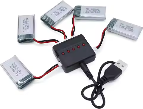 5PCS 3.7V 400mAh LiPo Battery & 5-in-1 USB Charger XH2.54 Connector for Syma Q11 H99W H31 H6C H98 RC