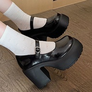 เกาหลี High Chunky ข้อเท้า Maryjane Shoes School Girl ผู้หญิง Vintage Pu Leather Mary Jane Shoes Chu
