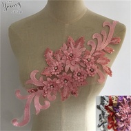 3D Flower Rhinestone Lace Applique Dress Stage Performance Clothes Colorful Lace Flower Applique Lac