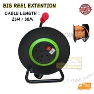 100% PURE COPPER Extension Cable Reel roller 25M 50M / Big Reel Extension Only / Roller Simpan Wayar