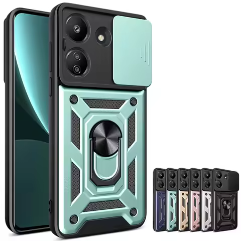 C65 Armor Case For Poco C65 Case Shockproof Slide Lens Protector Phone Cover For Xiaomi Poco C65 Cas