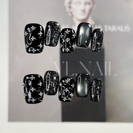 Handmade Gothic Dark Cat Eye Nail Art Rhinestone Wearable Nail Tips Pure Manual Craft Cool Sweet Gru