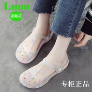 Authentic 2023 New Porous Shoes Women Summer Sandals Non-Slip Sandals Slanted Heel Jelly Shoes Closed Toe Seaside Slippers