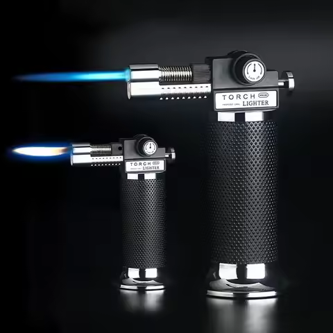 Professional Butane Torch Lighter - Adjustable Flame & Windproof for BBQ/Cooking/Welding, High Capac