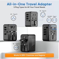 Universal Travel Adapter, International Power Adapter GaN, Type C/G/D/I/A | Automatic Reset Fuse, 3 