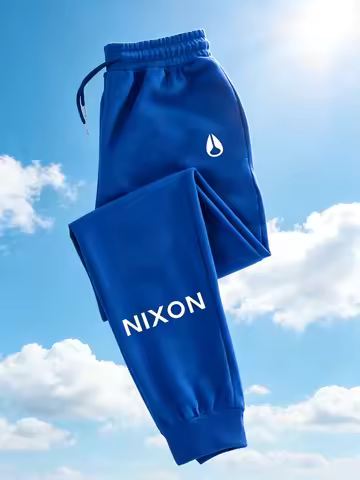 Men Casual Sports Pants Drawstring "NIXON" Print 100% Polyester Knit Slight Stretch Loose Pants Spri