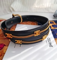 中古孤品 CELINE 凱旋門 金鏈條 黑金腰鏈 腰帶皮帶 belt 75碼